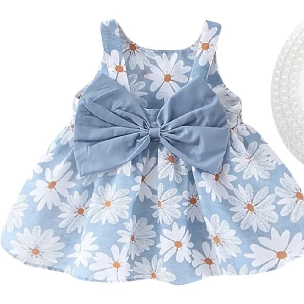 NWOT 6- 12M Baby Girls Blue Daisy Dress with Bow